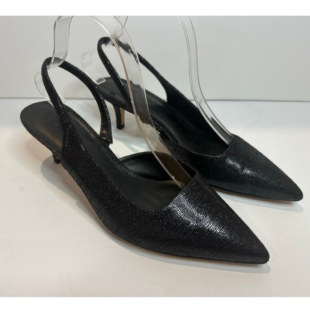 Nordstrom Rack Pointed Toe Slingback Kitten Heels Women’s 9 Metallic Black Pumps